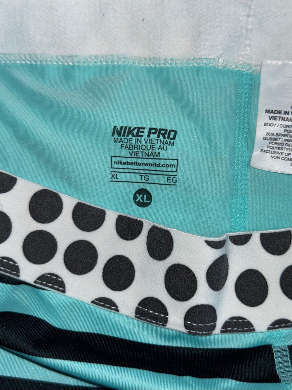 Nike Aqua & Black Striped Performance Shorts with Polka-Dot Waist Dri-Fit, XL - Picture 2 of 5